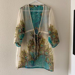 WNOT Venus Peacock Feather Pattern Swimsuit Coverup, XL